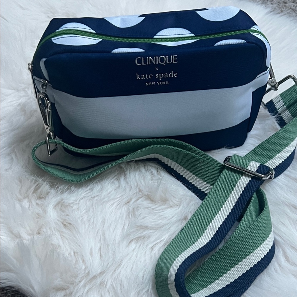 Kate Spade x Clinique Collab Navy and Green Cosmetic Bag